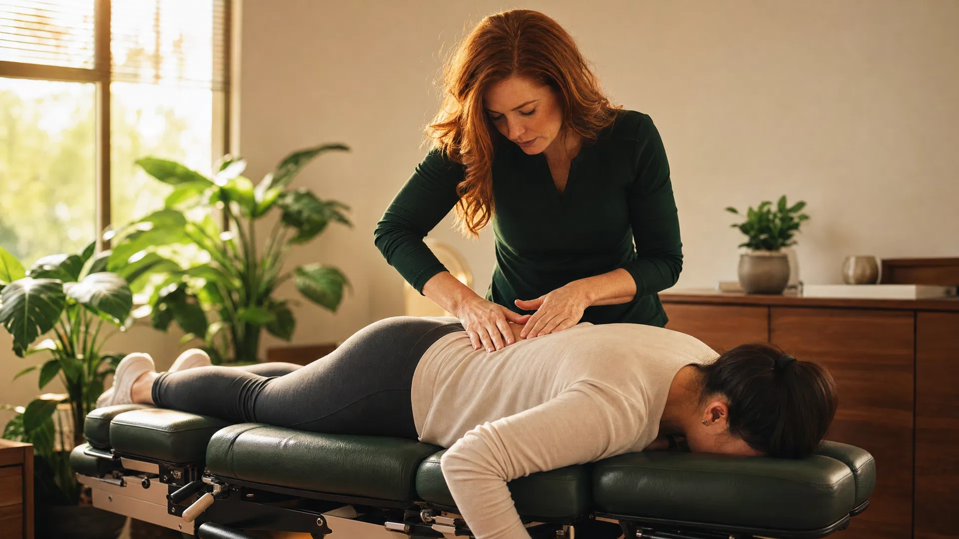 Dr. Lacey Jackson performing a chiropractic adjustment at New Beginnings Chiropractic in Papillion, NE