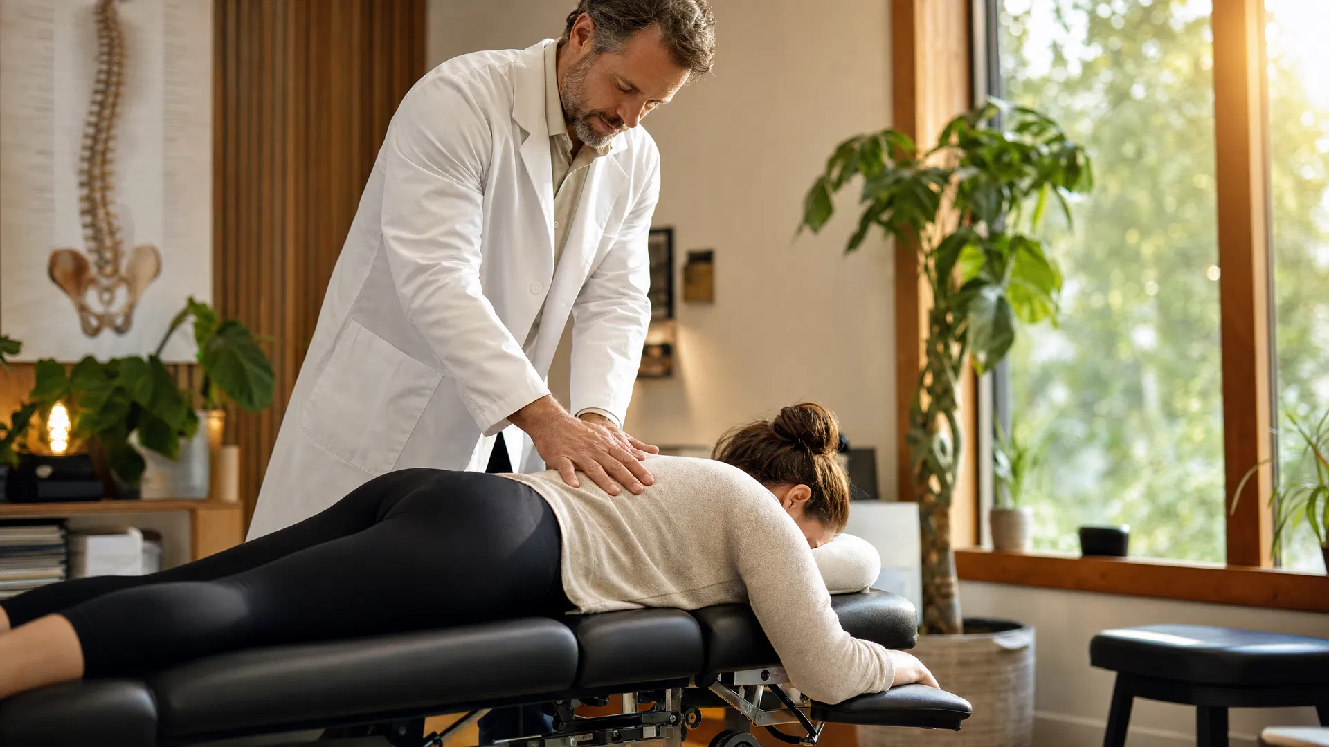Chiropractor treating a patient's lower back pain at New Beginnings Chiropractic in Papillion, NE