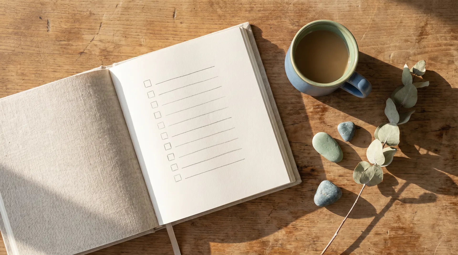 Calm notebook on a wooden desk