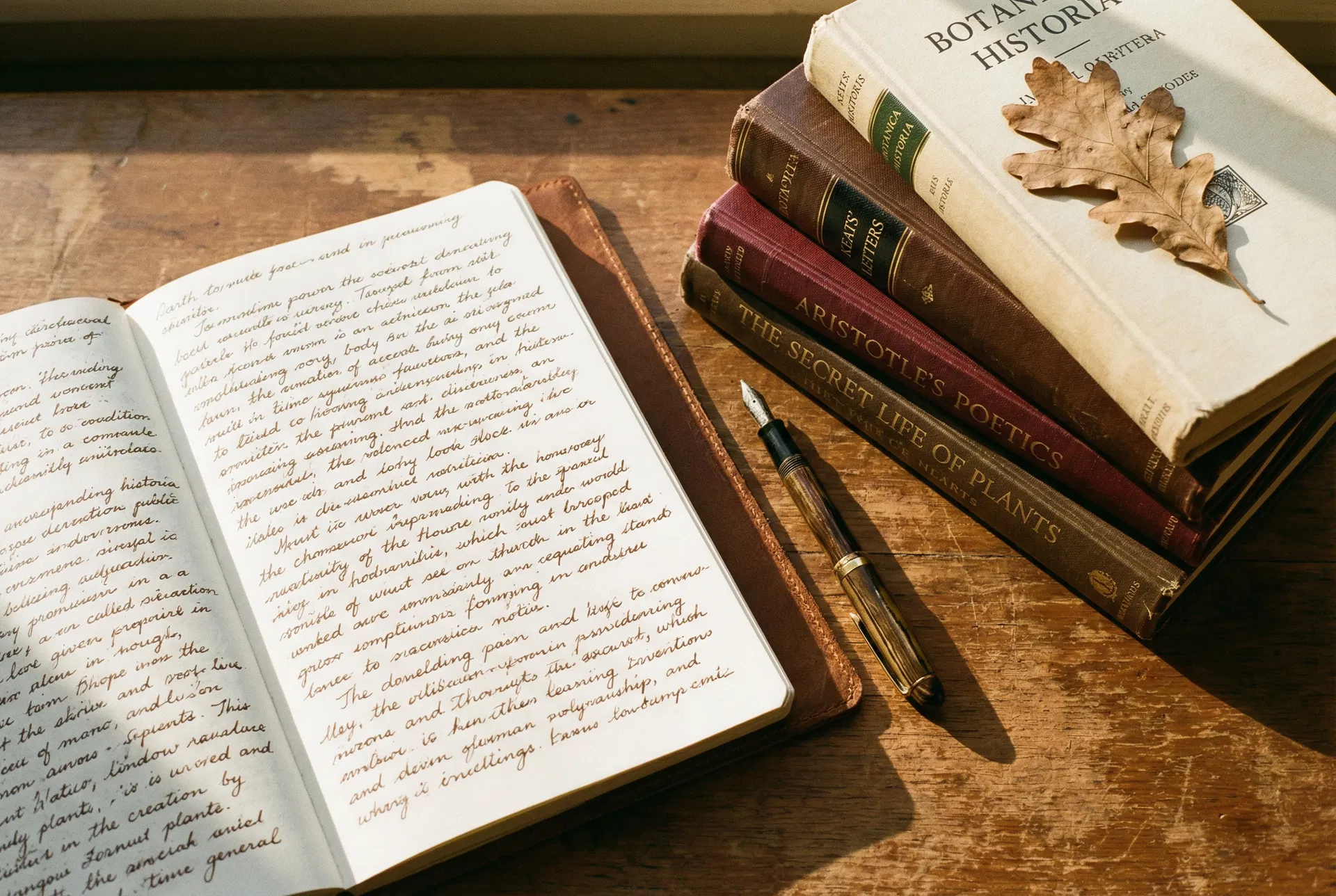 Scholar's desk with journal and academic books