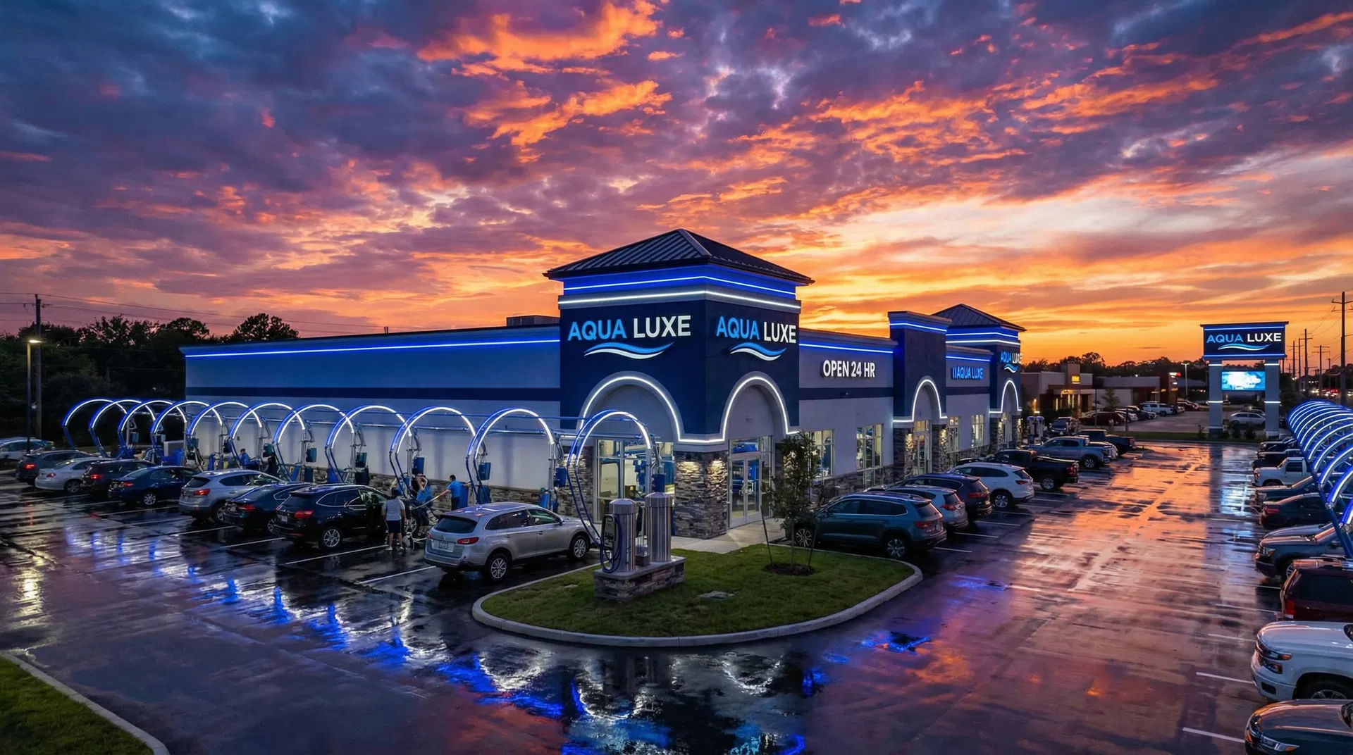 Car wash at sunset