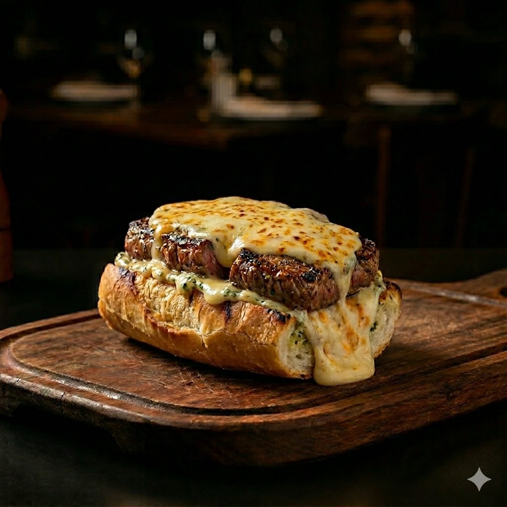 PÃO DE ALHO COM ALCATRA