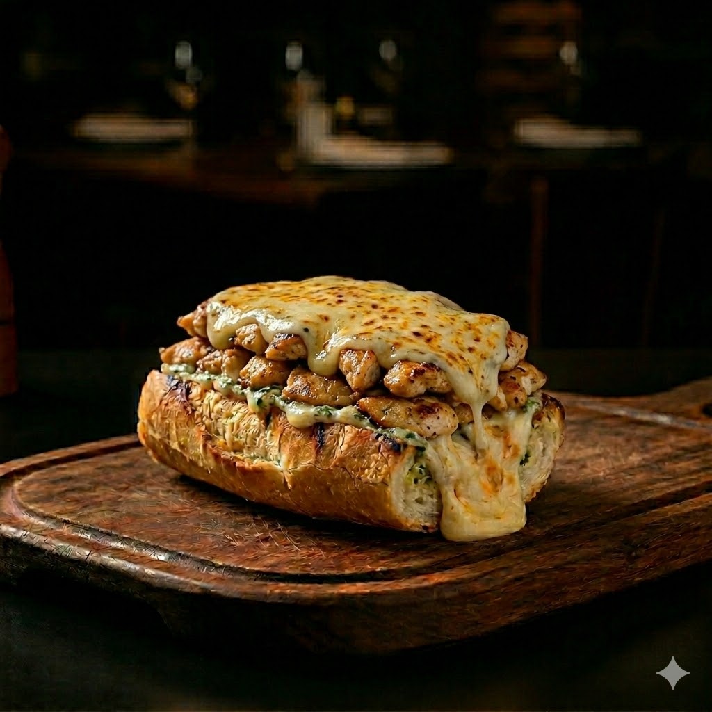 PÃO DE ALHO COM ISCAS DE FRANGO