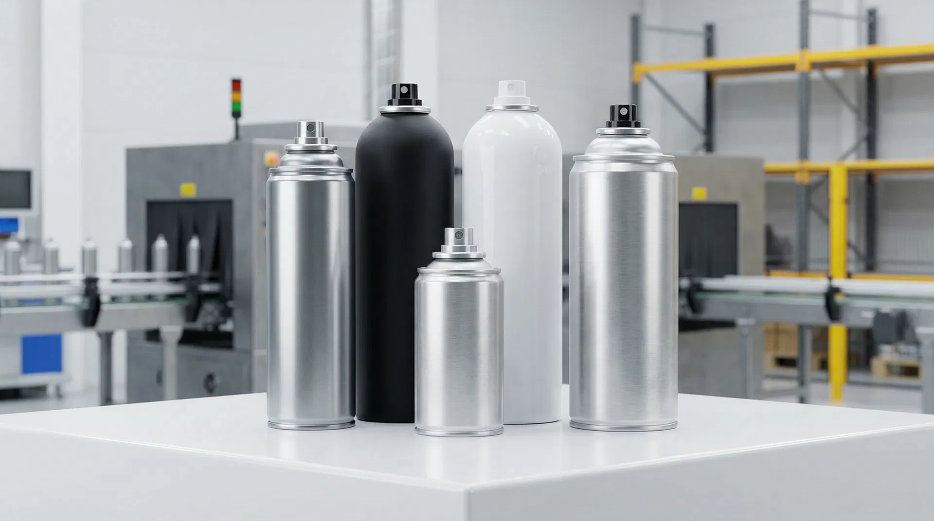 Premium aluminum aerosol cans in manufacturing facility