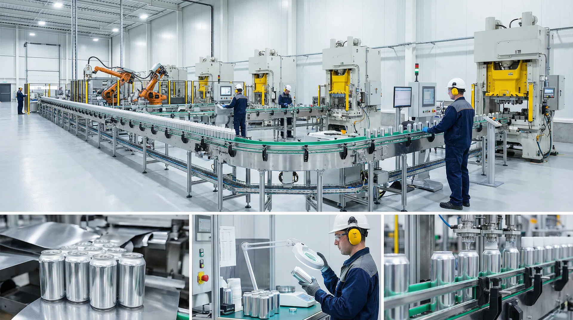 Modern aerosol can manufacturing facility with robotic equipment