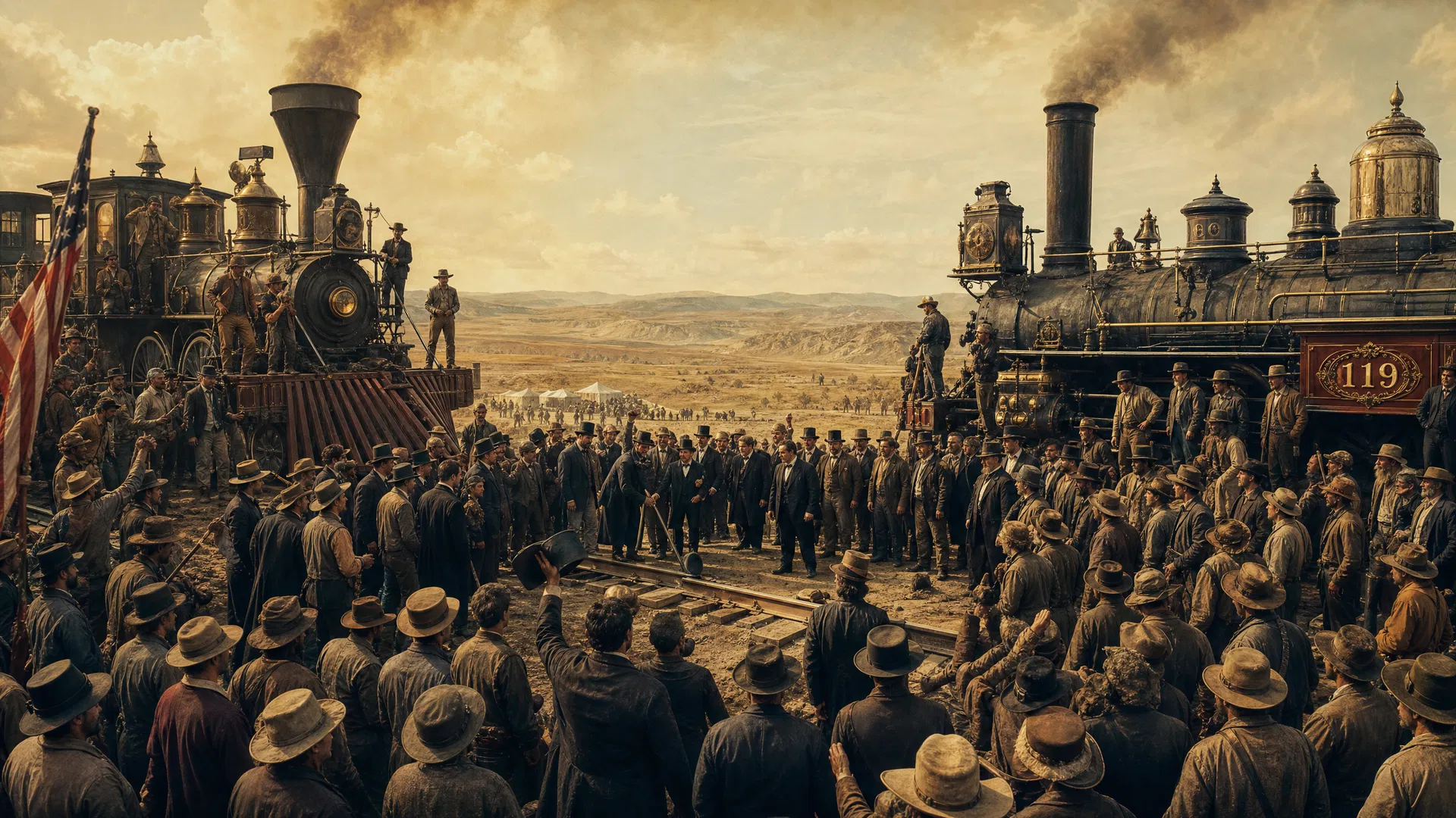 The Golden Spike ceremony at Promontory Summit, 1869