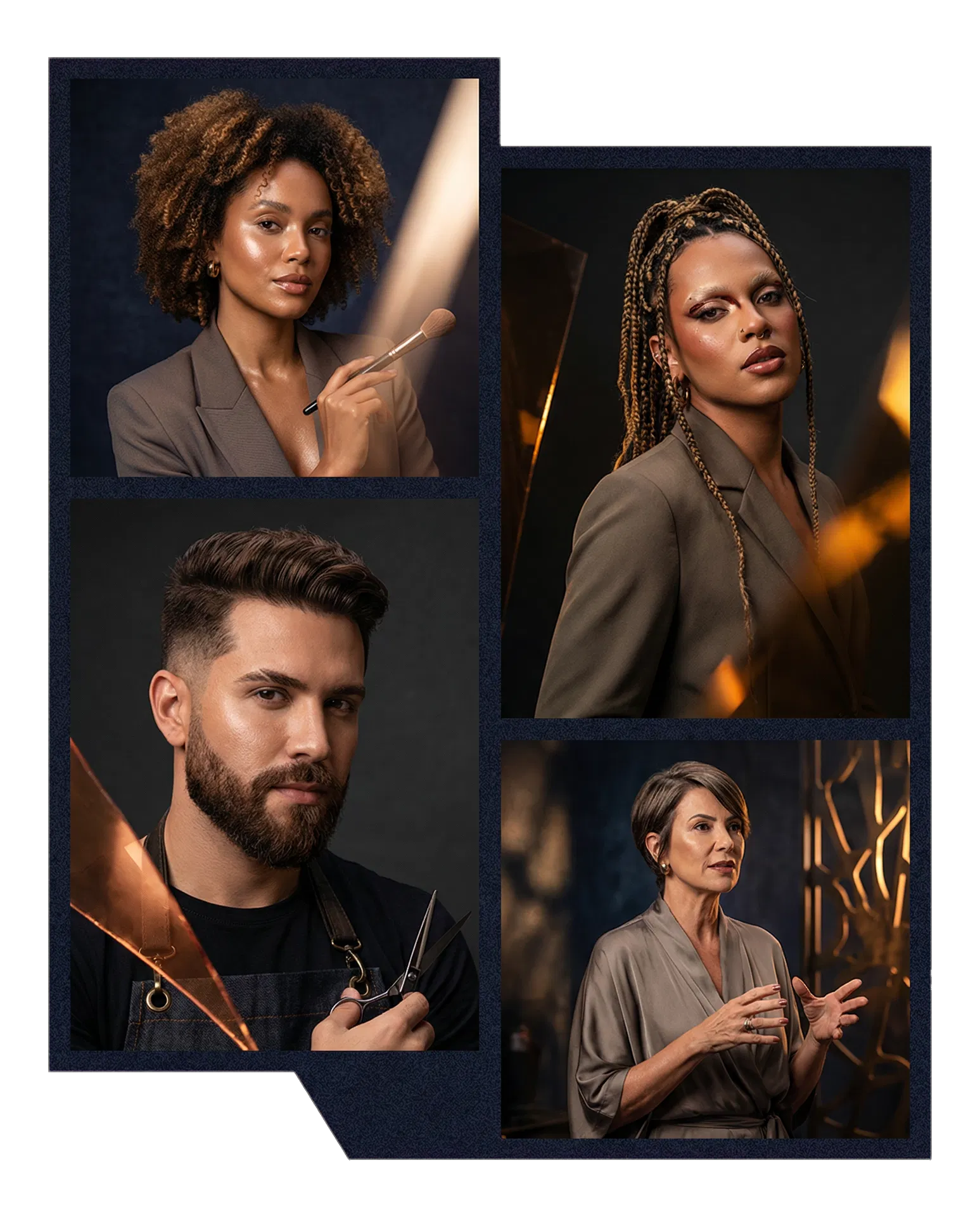 Retratos editoriais de profissionais da beleza