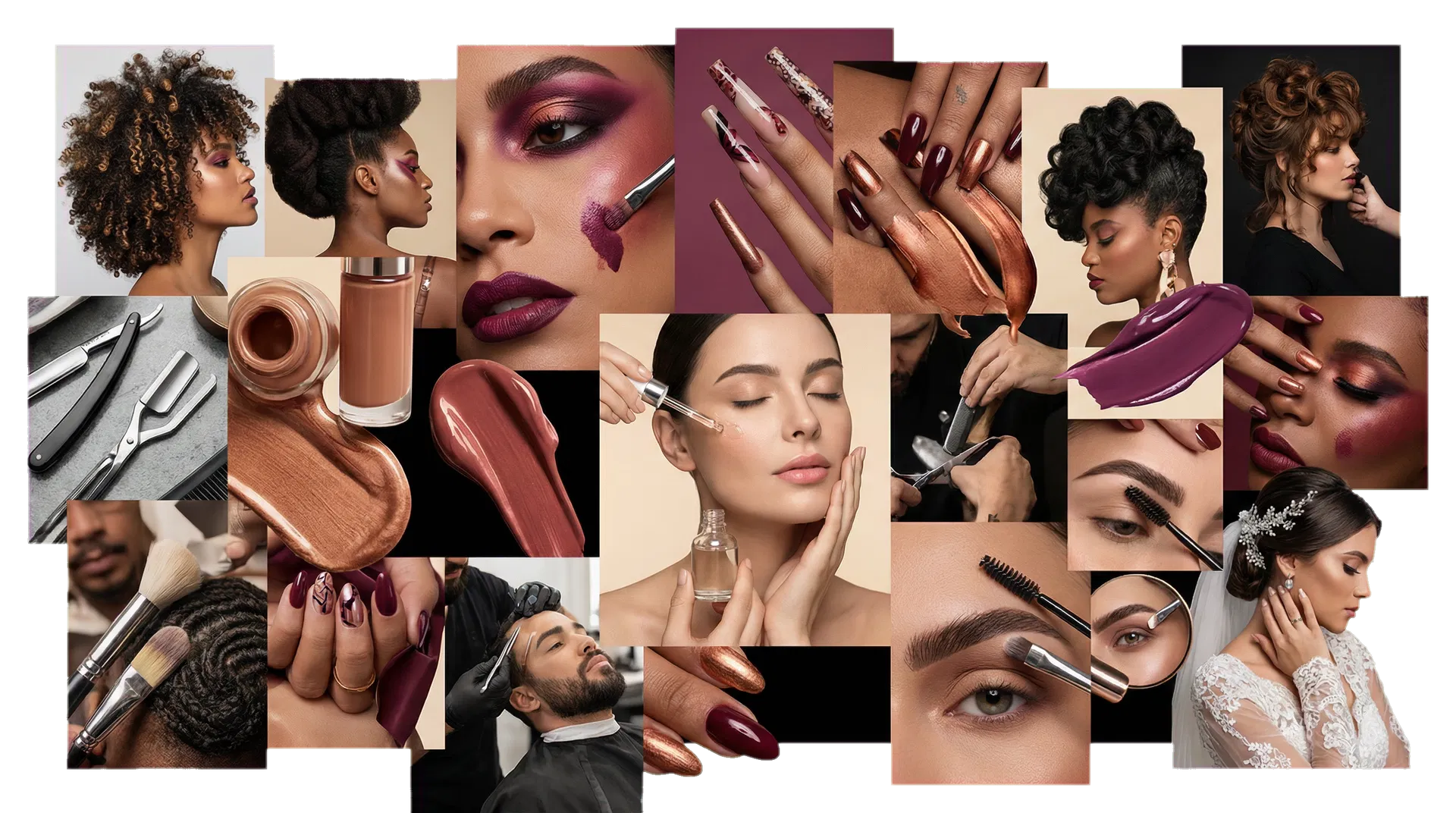 Mosaico editorial de serviços de beleza