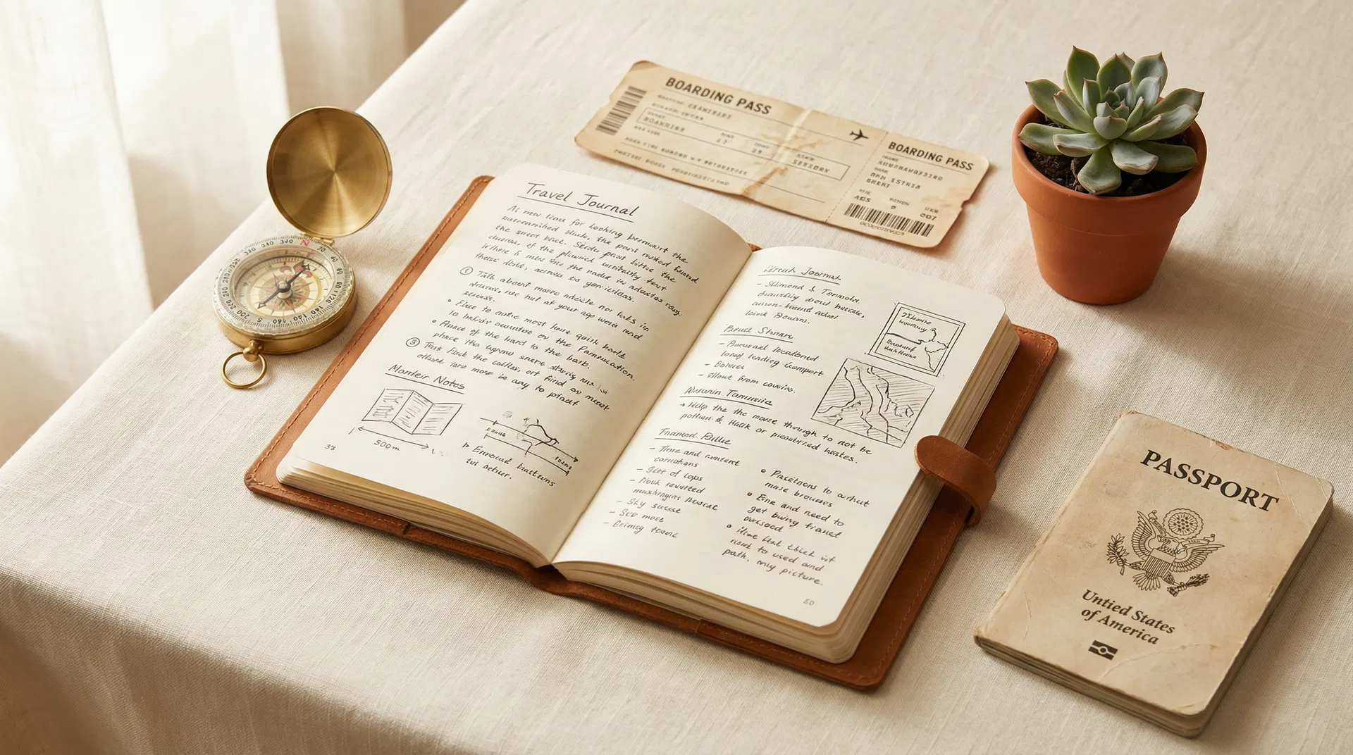 Travel journal and boarding pass