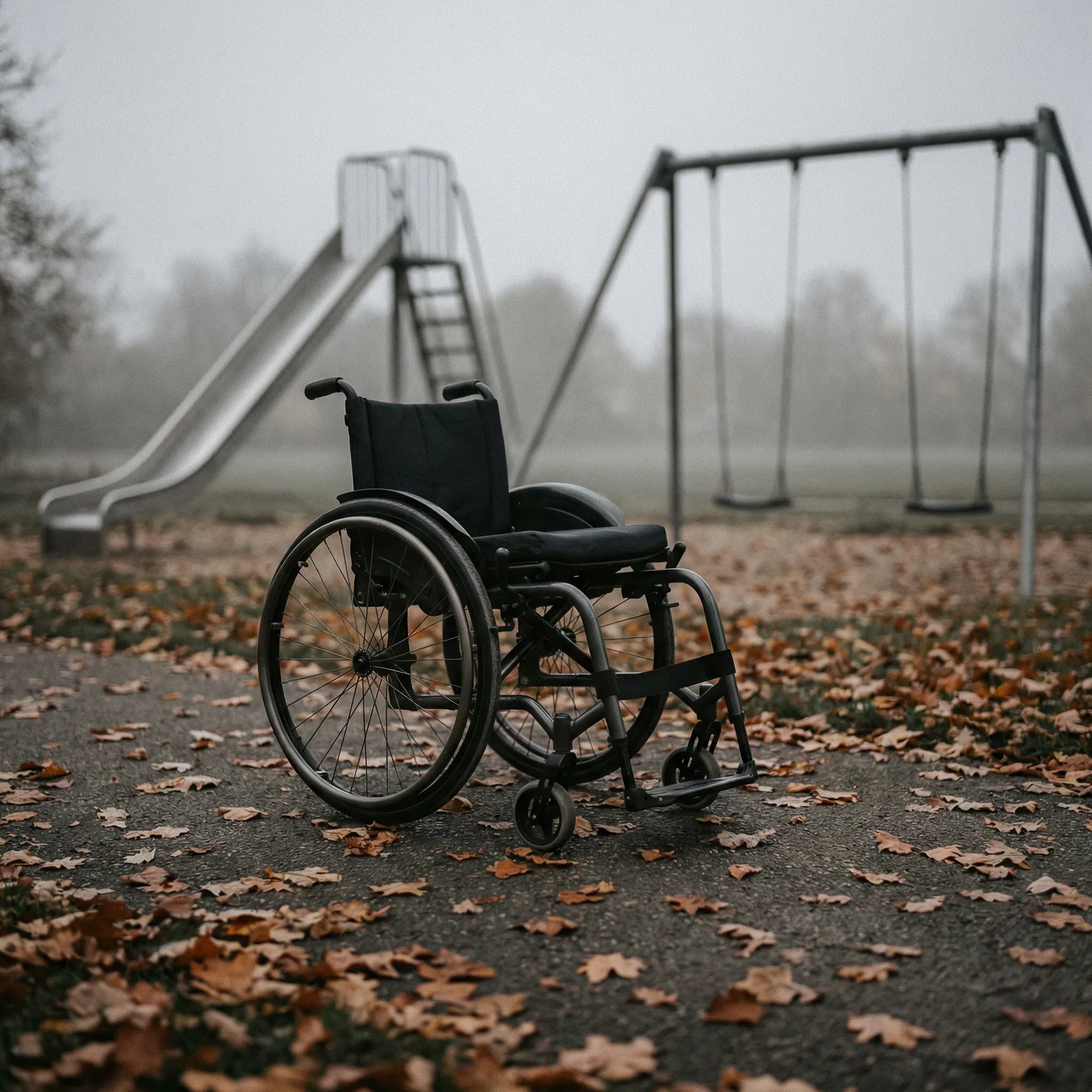 Leerer Rollstuhl auf Spielplatz