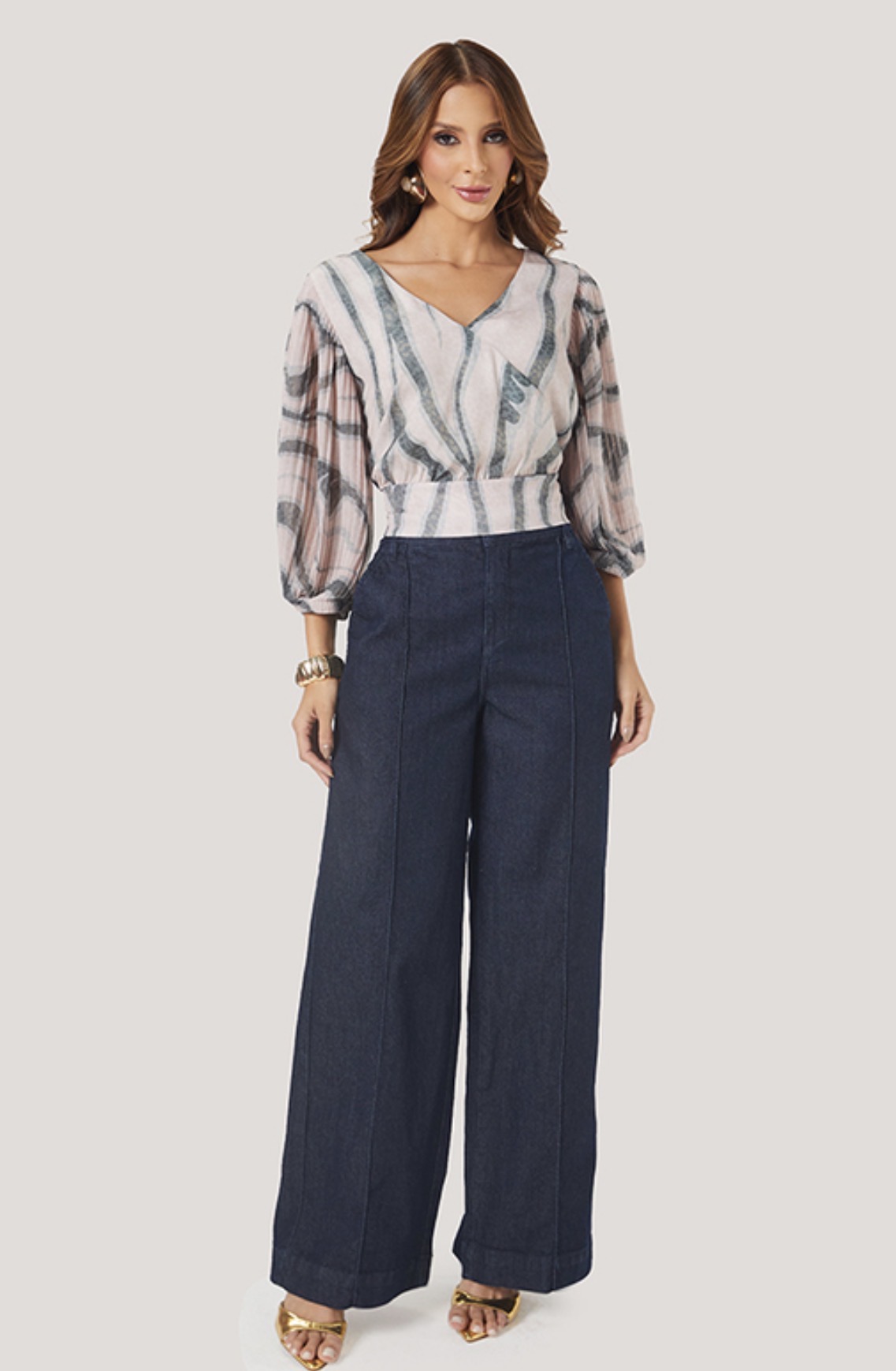 Calça Wide Leg alfaiataria jeans