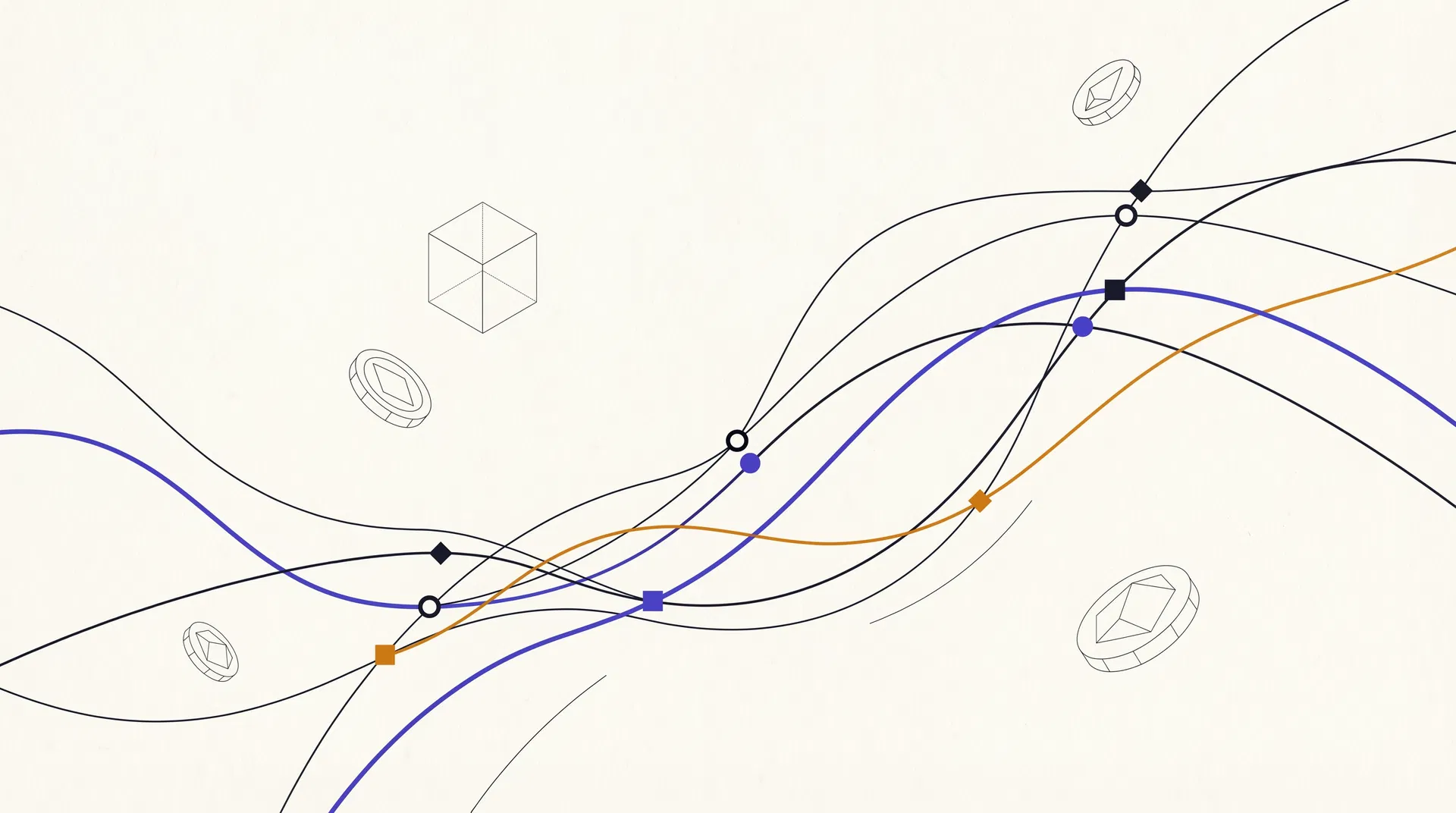 Abstract editorial illustration of intersecting pricing trajectories representing AI model economics