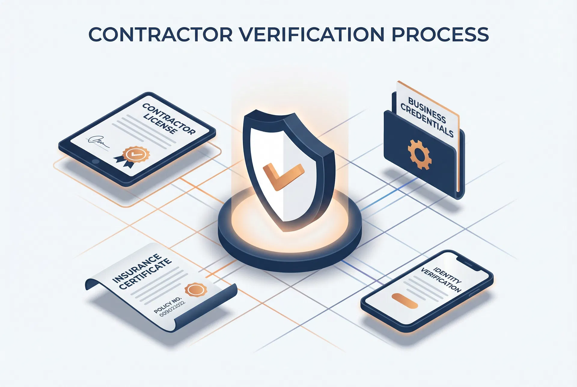 Contractor verification process showing license, insurance, and credential checks