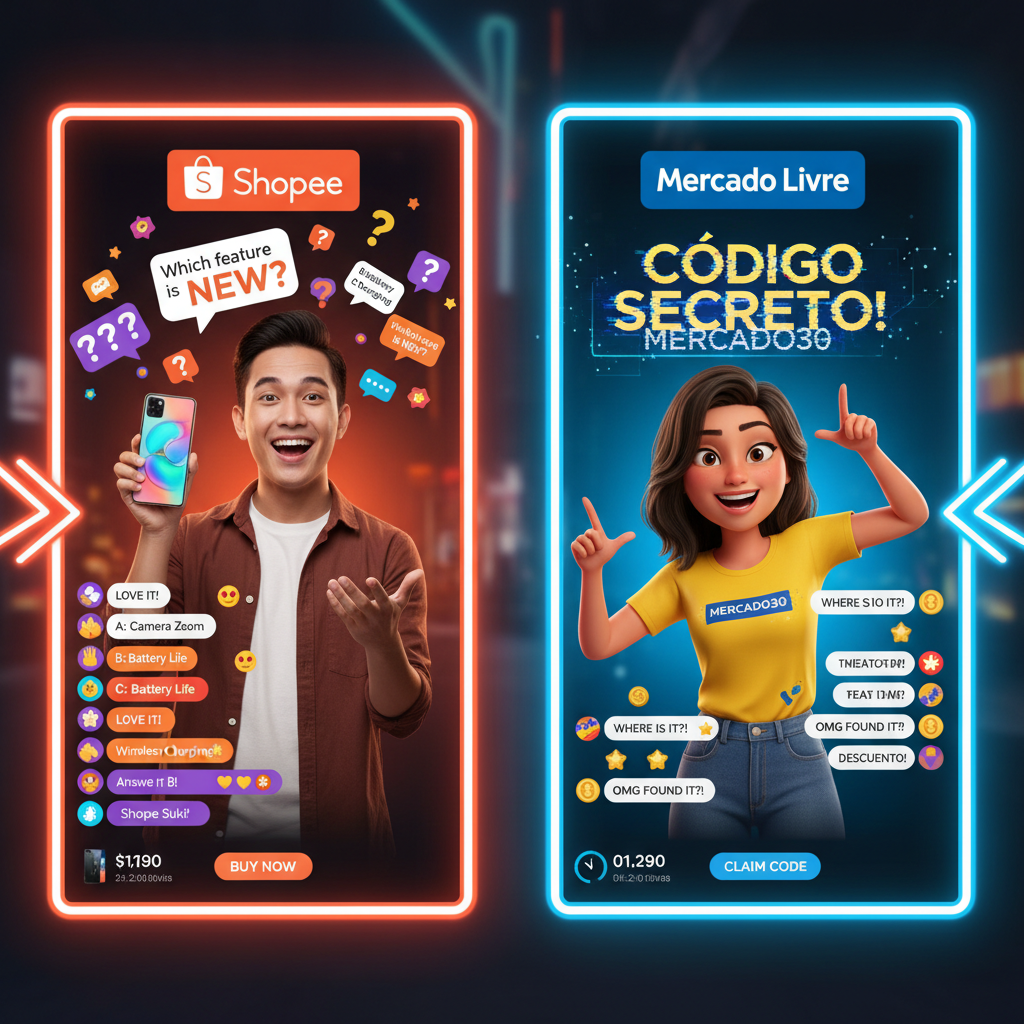 Shopee e Mercado Livre em Guerra de 'Live Commerce Interativo': Novas Ferramentas de Gamificação Disparam Vendas