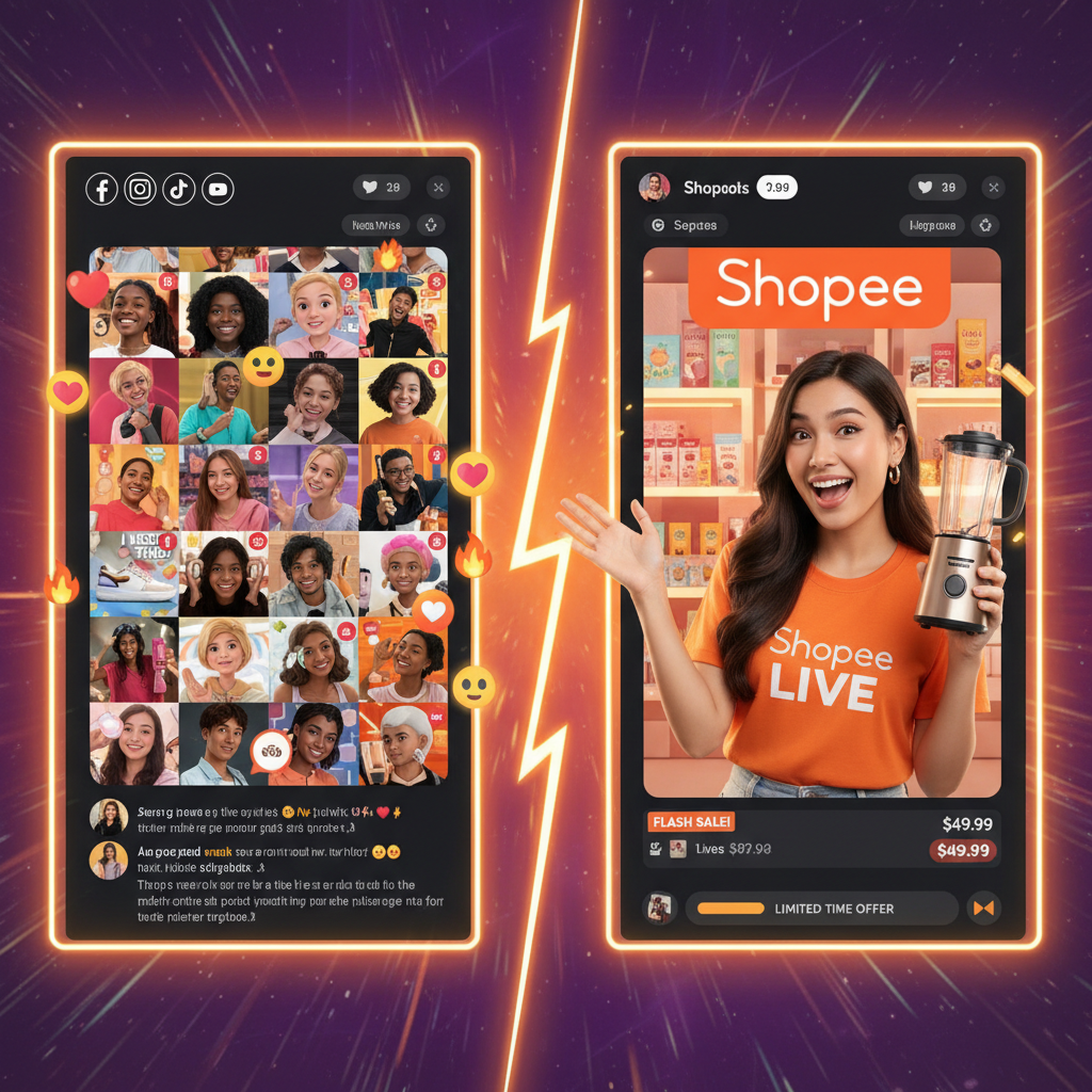 Shopee Inova com 'Live Commerce Social': Integração Profunda com Redes Sociais e Co-criação de Conteúdo por Usuários