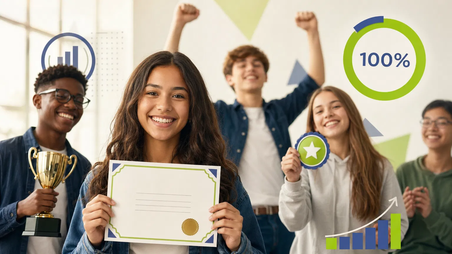 Alunos celebrando sucesso