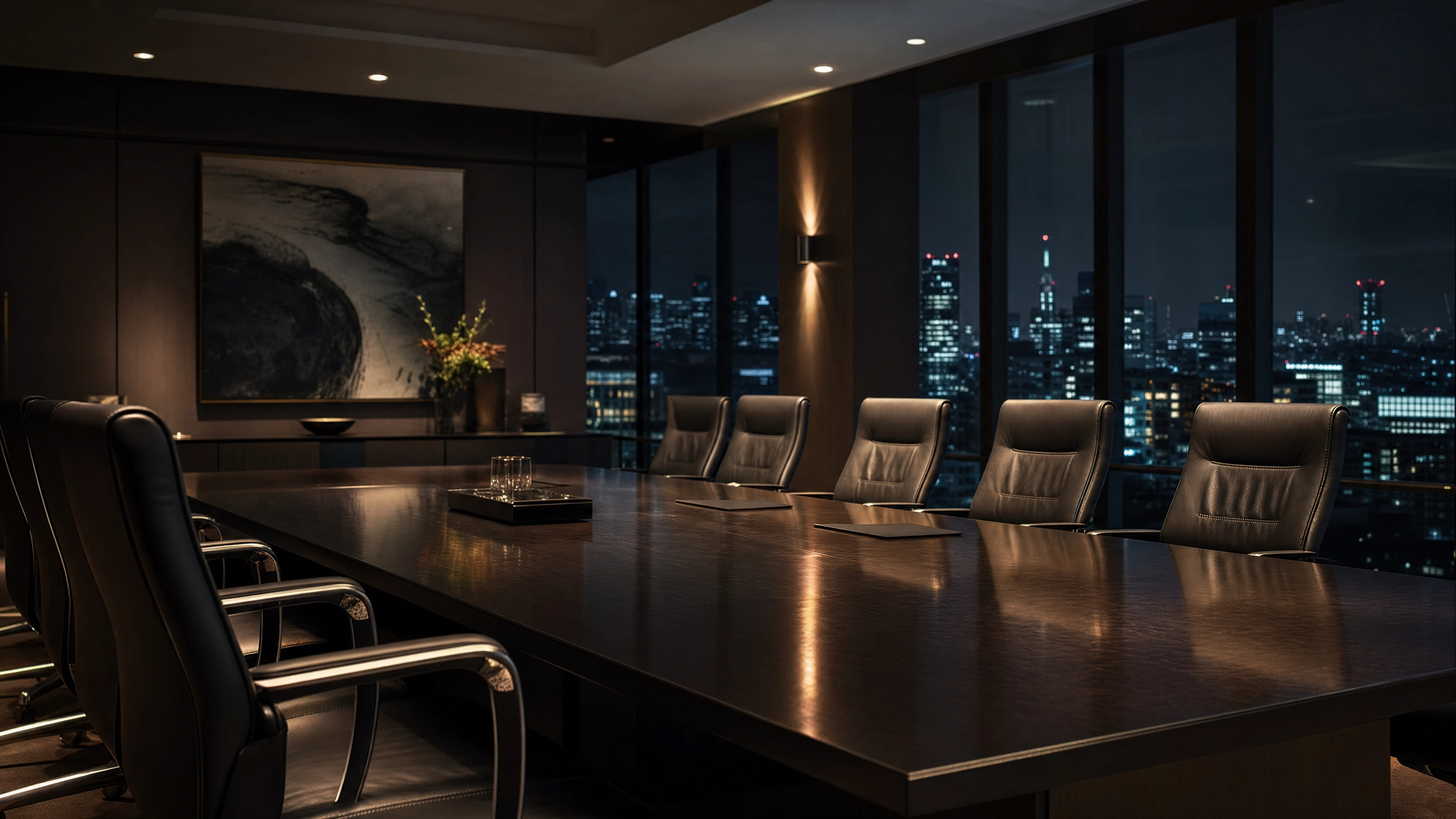 Corporate boardroom at night