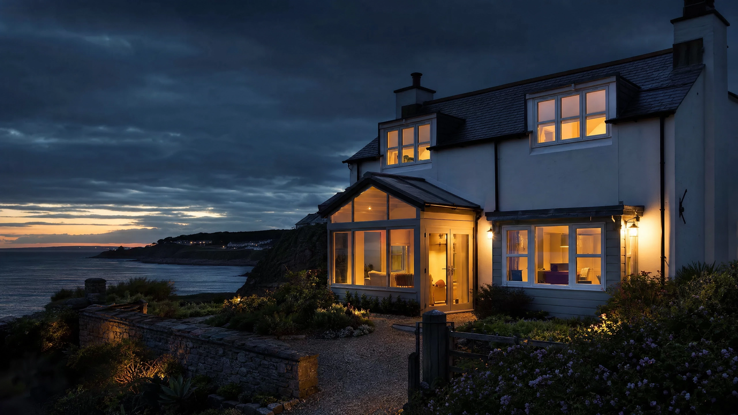 British holiday cottage at dusk