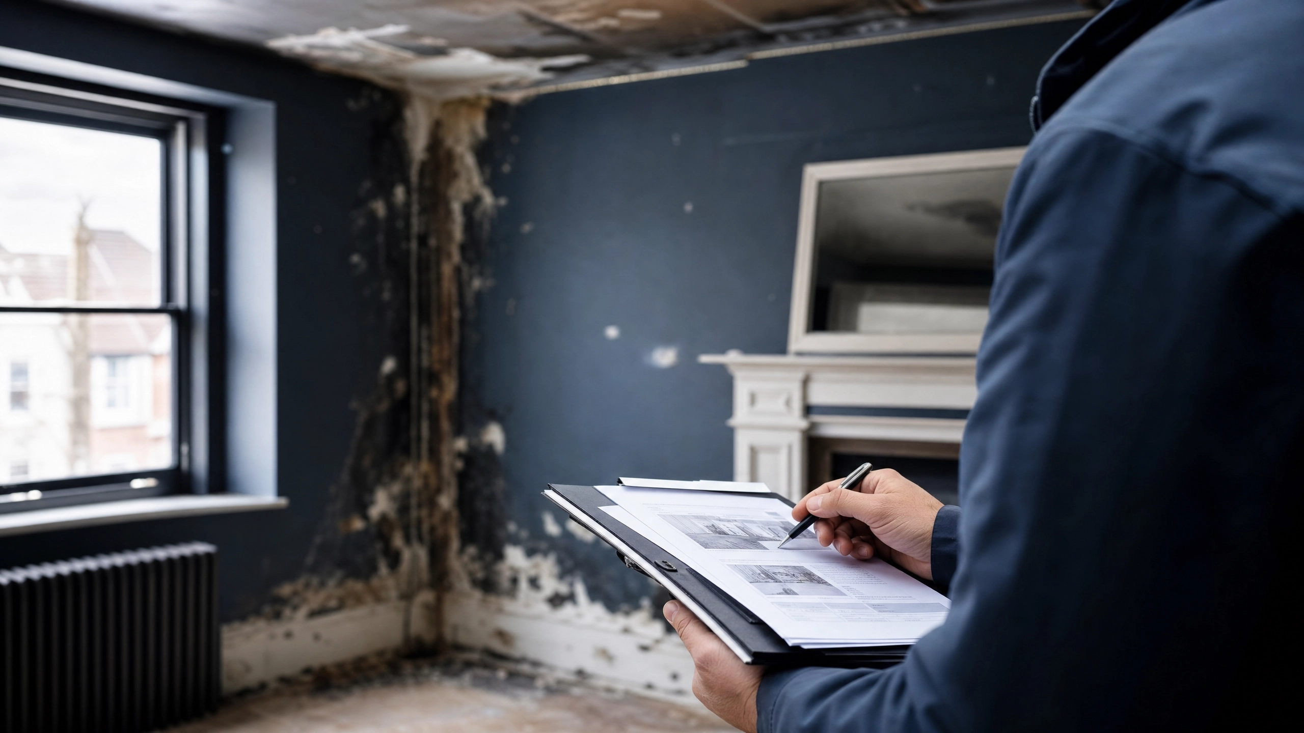 Loss adjuster reviewing damaged property