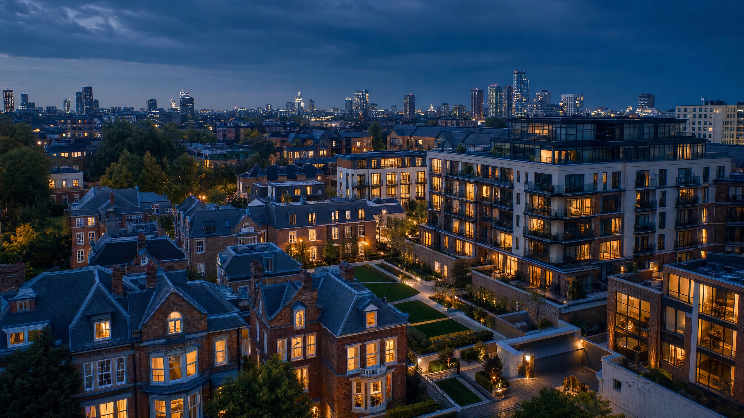 Multiple UK properties at dusk