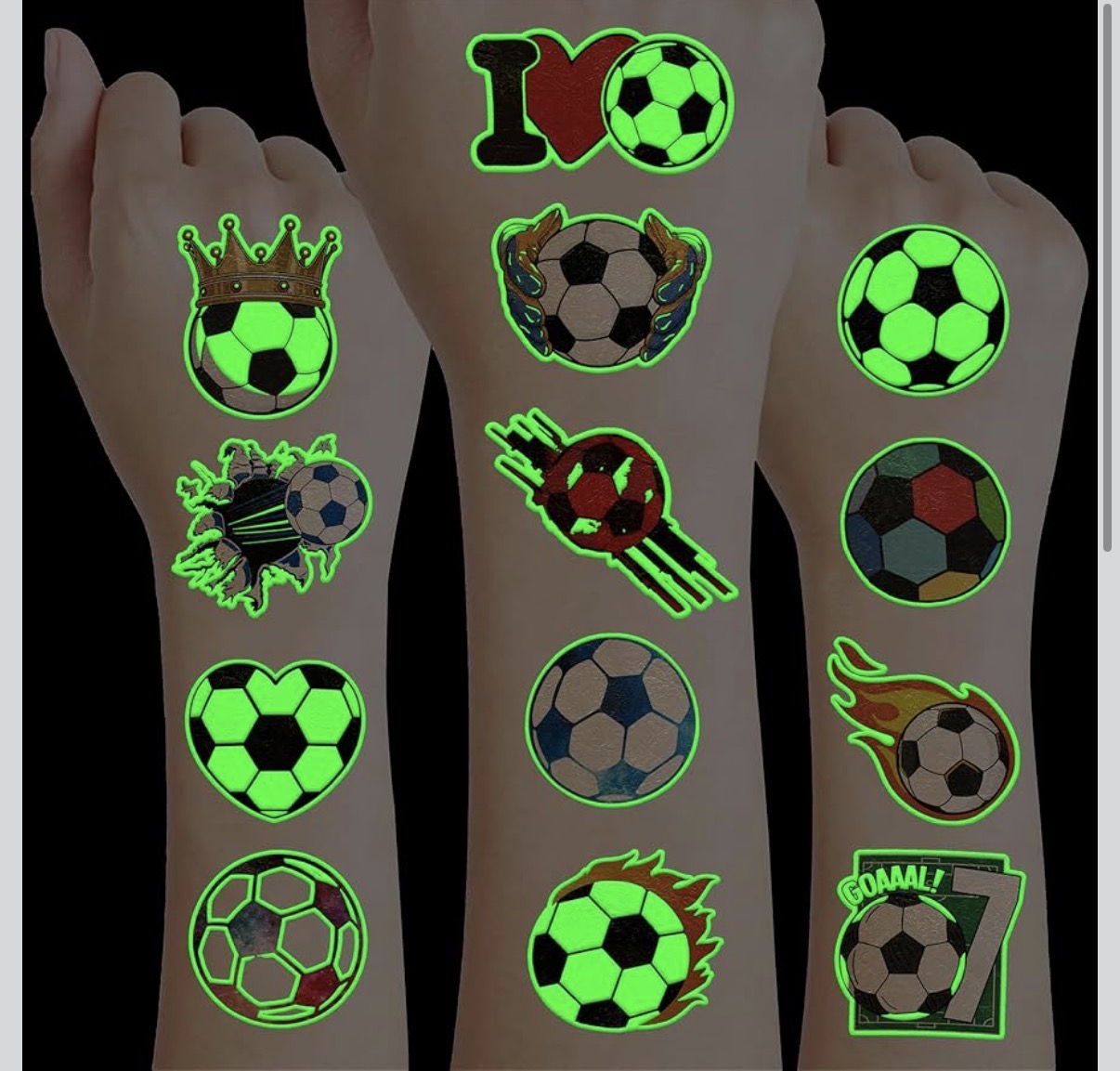 Футбольный мяч (светится в темноте) временные татуировки