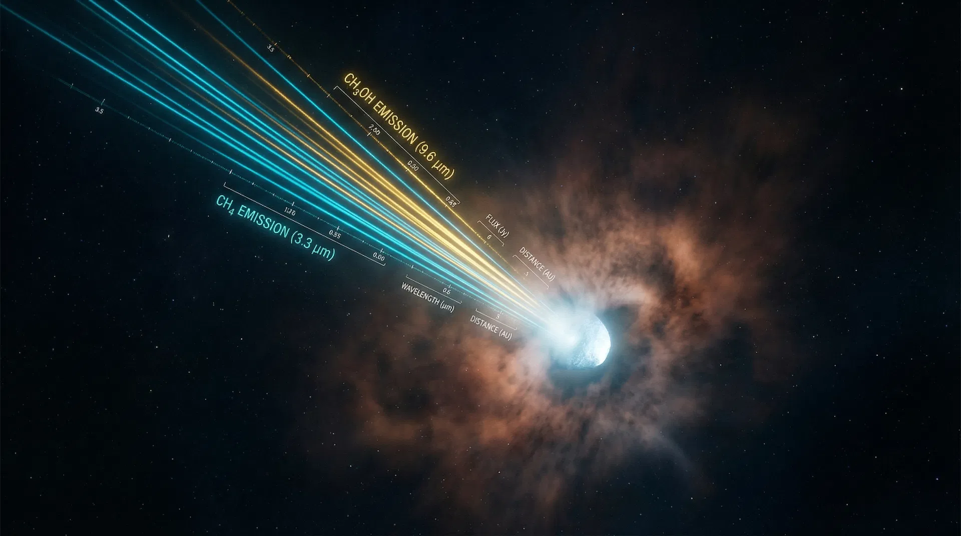 Spectroscopic chemical map of 3I/ATLAS showing tightly focused methane and methanol emission signatures