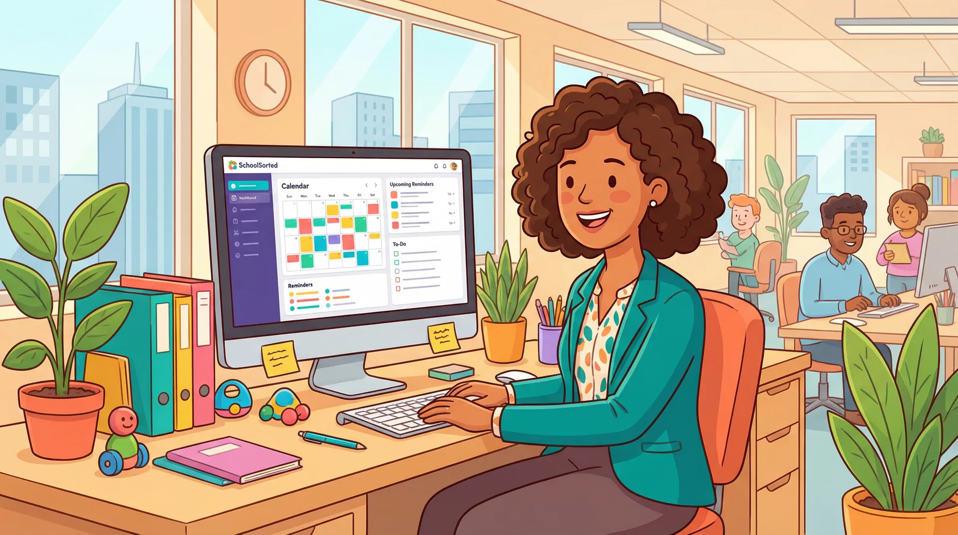 Mum at work using SchoolSorted