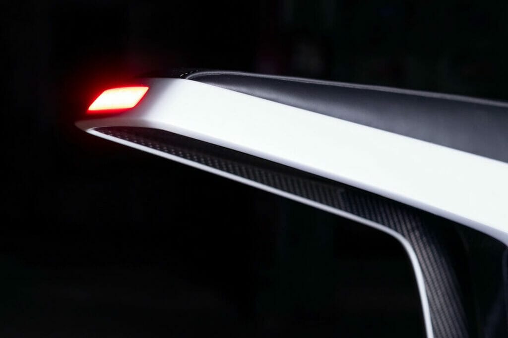 A close up of the tail light of a premium electric car.