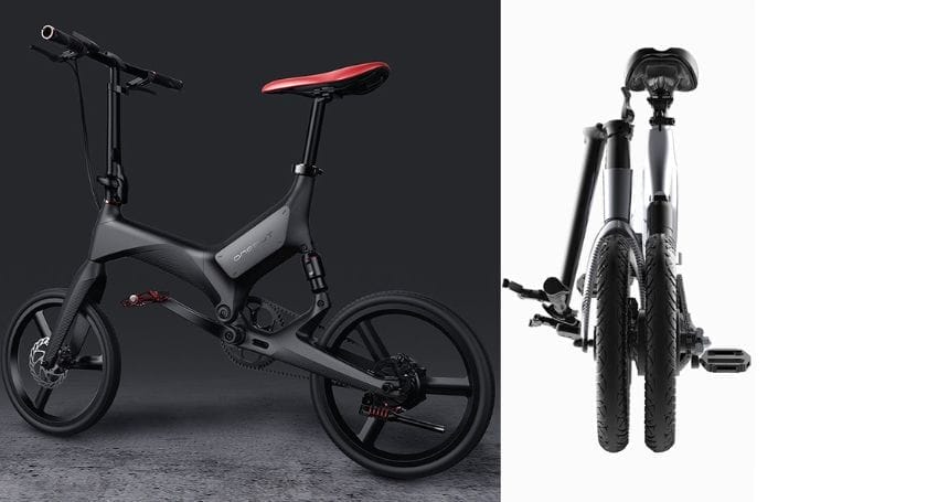 Two electric bicycles - one black and one red - positioned side by side, representing a revolutionary solution for urban commuting.