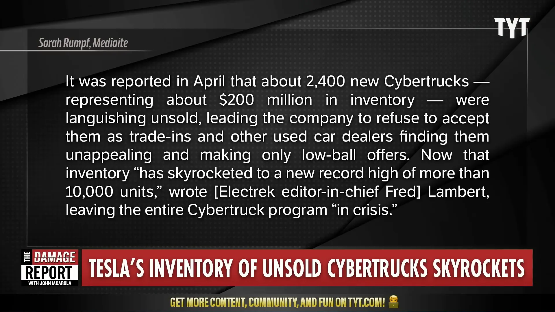 Tesla Cybertruck inventory chart showing rising unsold stock