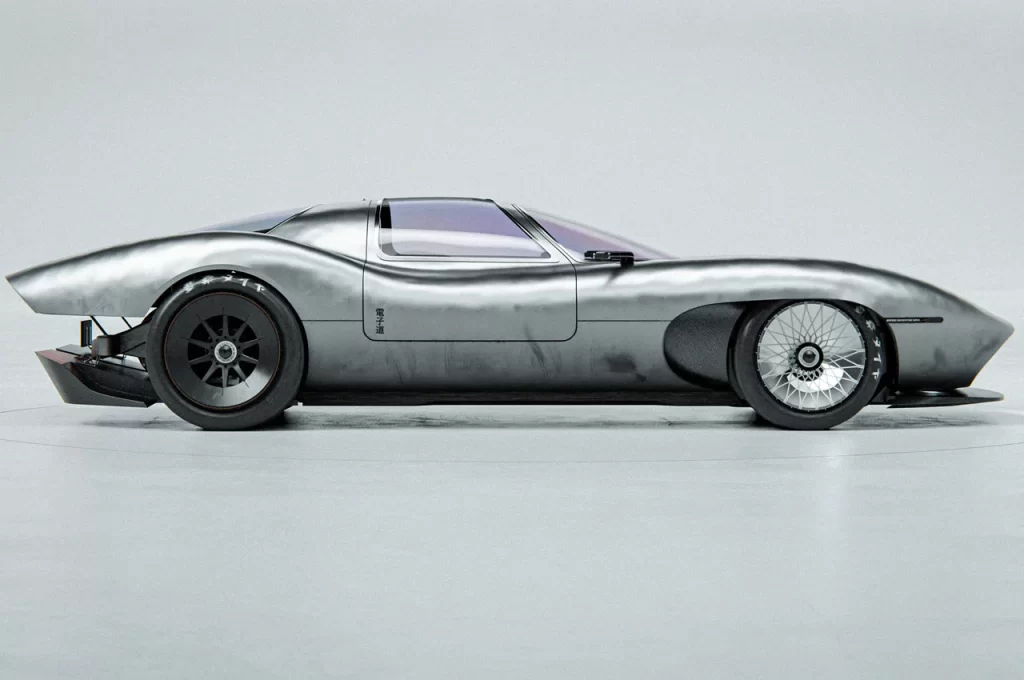 A silver sports car on a white background.