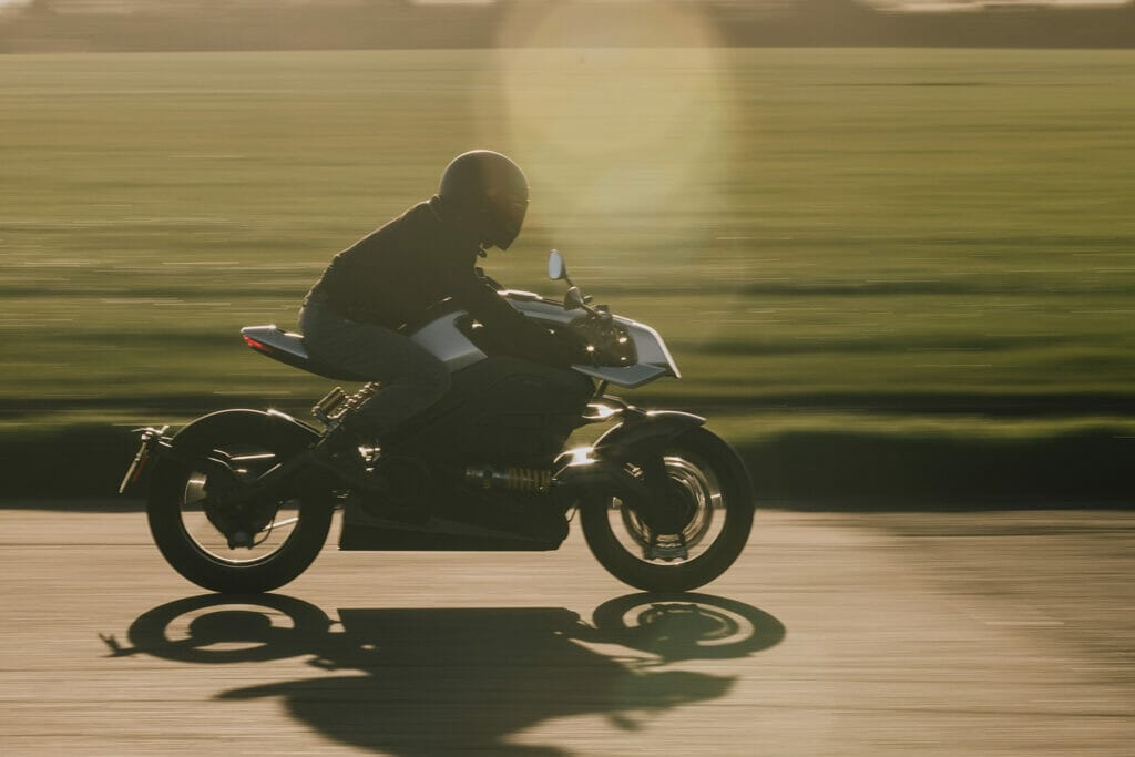A person riding a motorcycle.