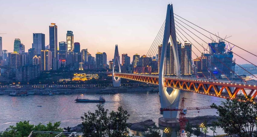 A bridge over a river in Shanghai, where Talaria Electric Motorcycles are made.