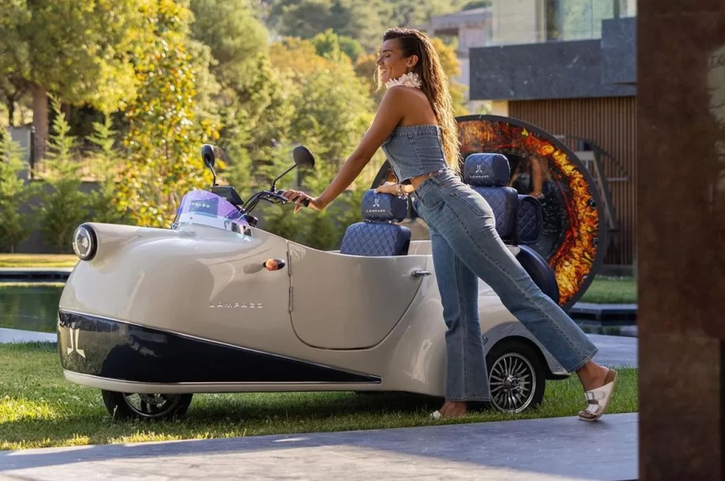 woman, small electric car
