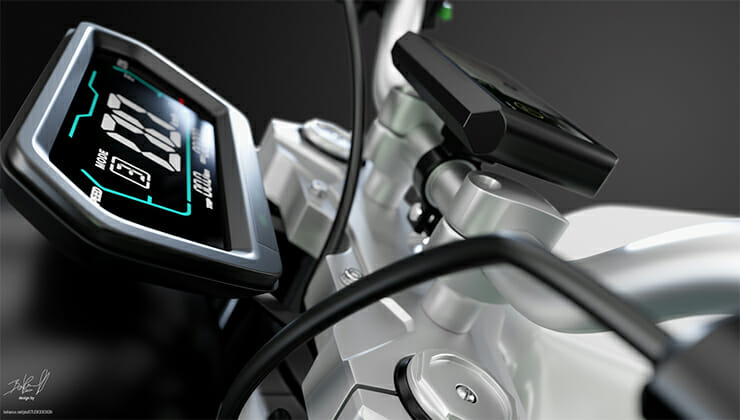 A close up view of the dashboard of a motorcycle.