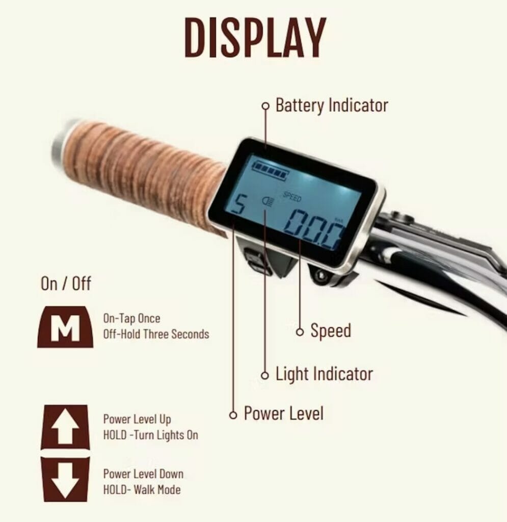 A high-quality bicycle with a display on the handlebar that blends nostalgia and modern performance.