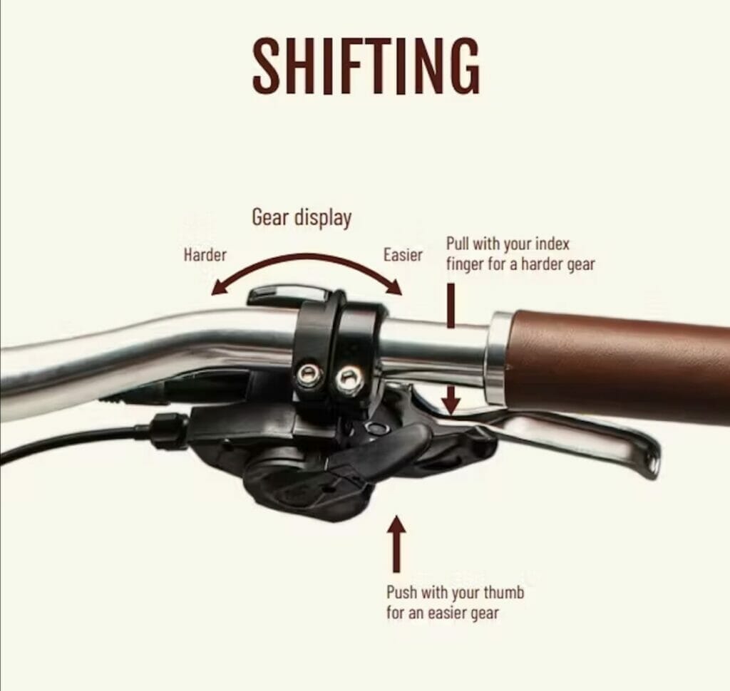A diagram showing how to shift the handlebars on a vintage bicycle.