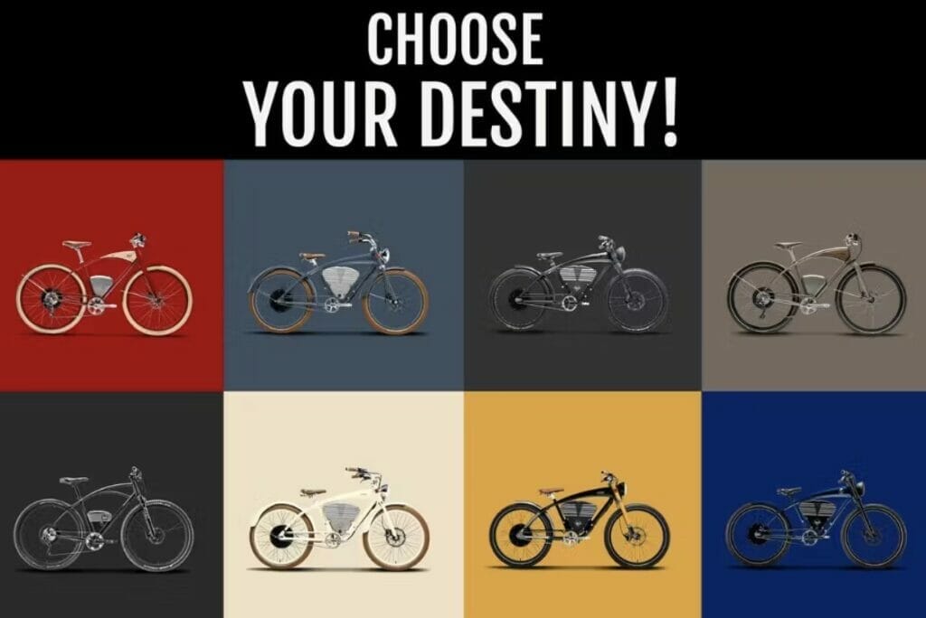 A set of high-quality vintage electric bikes with different colors, blending nostalgia and modern performance.