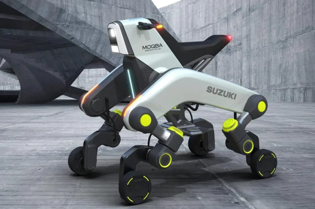 A futuristic bike with a yellow and black design, inspired by Suzuki MOQBA.