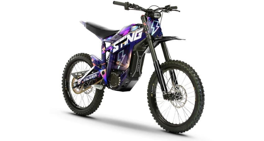 A dirt bike on a white background is where Talaria Electric Motorcycles are made.