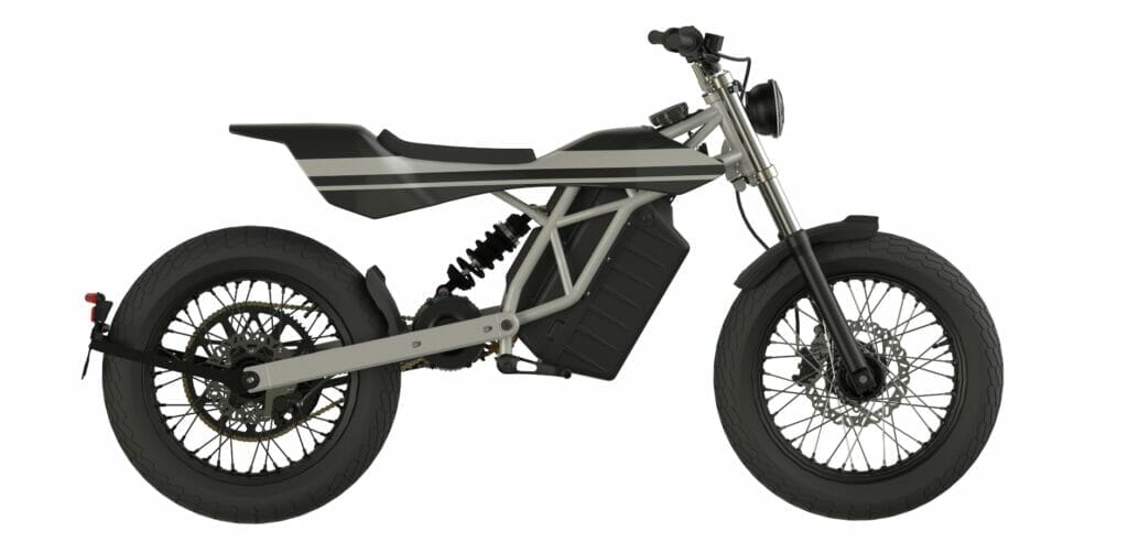 An electric bike against a gray background.