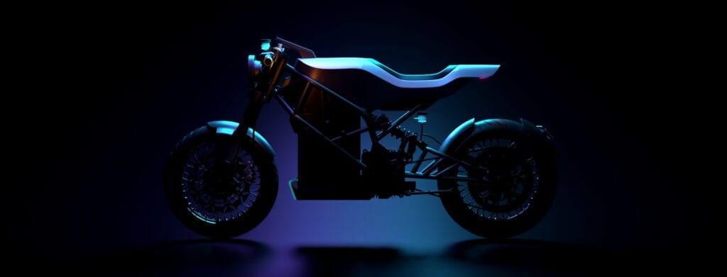 A motorcycle with a blue light shining on it.