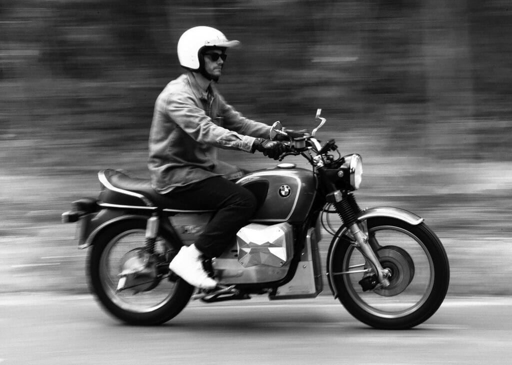 Black and white photo, motorcycle