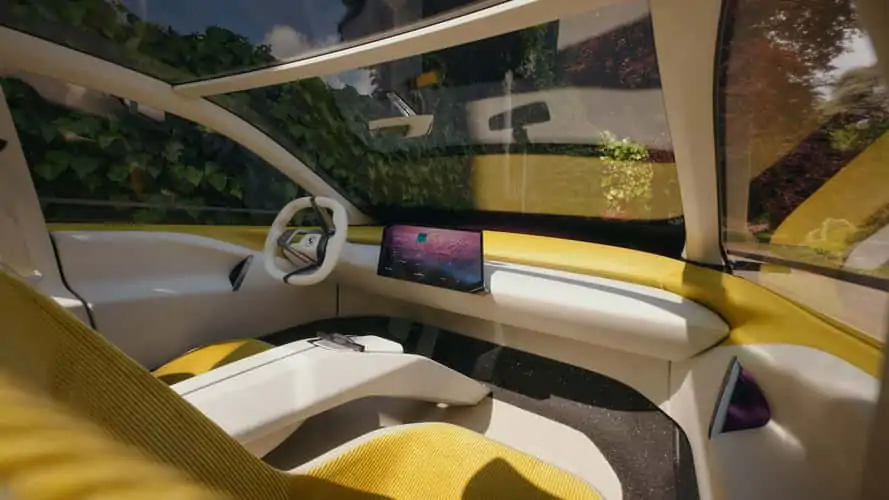 A minimalist EV with a giant head-up display, the BMW Vision Neue Klasse Concept showcases the interior of a futuristic car.