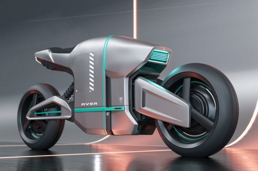 A futuristic motorcycle with a futuristic design.