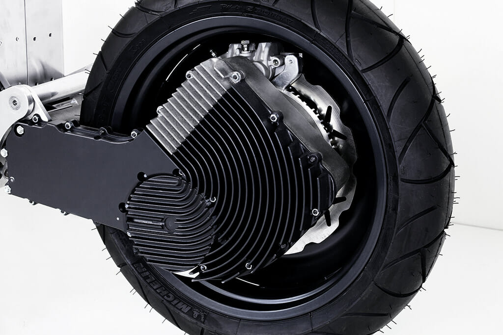 A close up of the front wheel of a motorcycle.