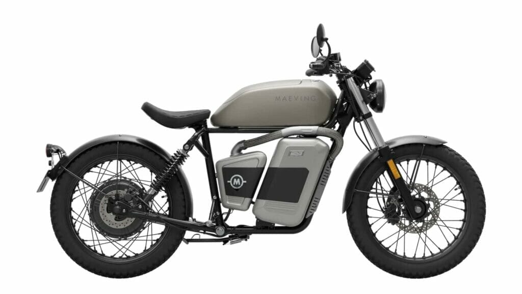 An electric motorcycle is shown against a white background.