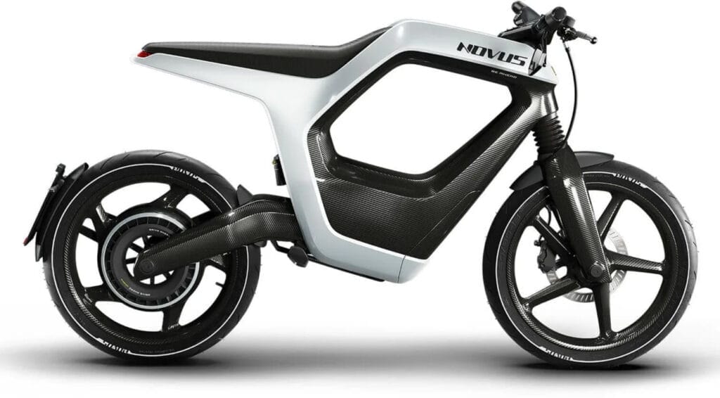 A black electric bike is shown against a white background.