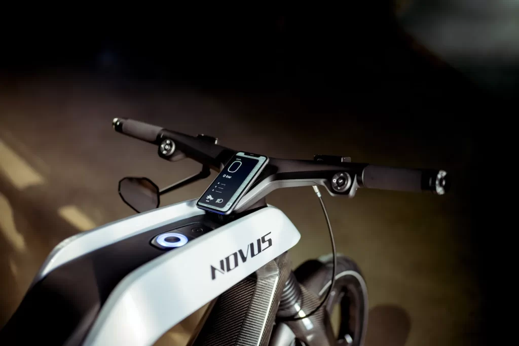 A close up of an electric bike with a handlebar.