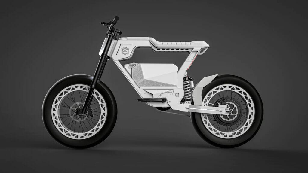 A powerful hub motor electric bike on a black background.